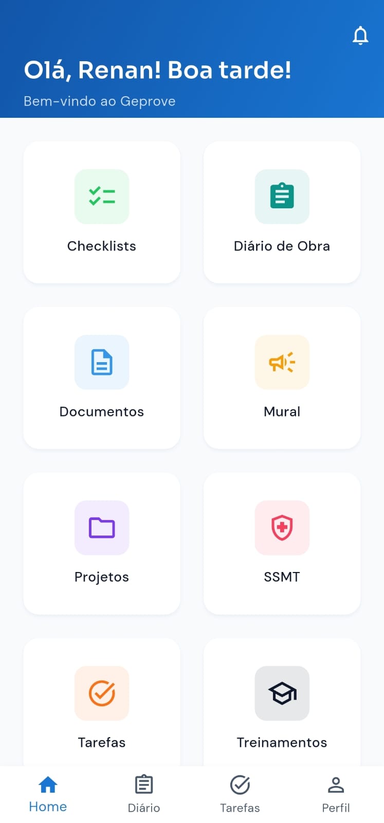 Tela inicial do Geprove