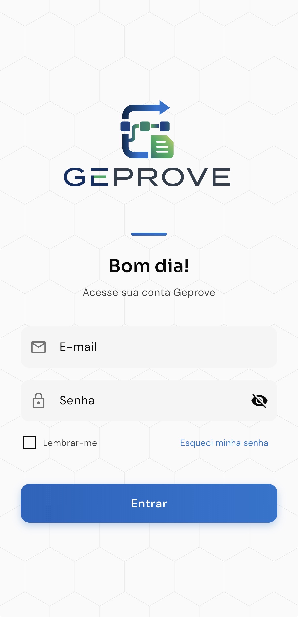 Tela de login do aplicativo Geprove.