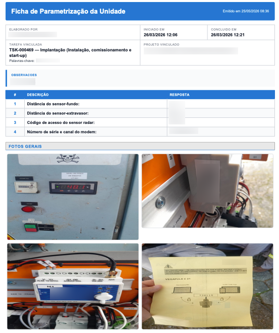 Checklist preenchido e exportado em PDF com fotos e assinaturas