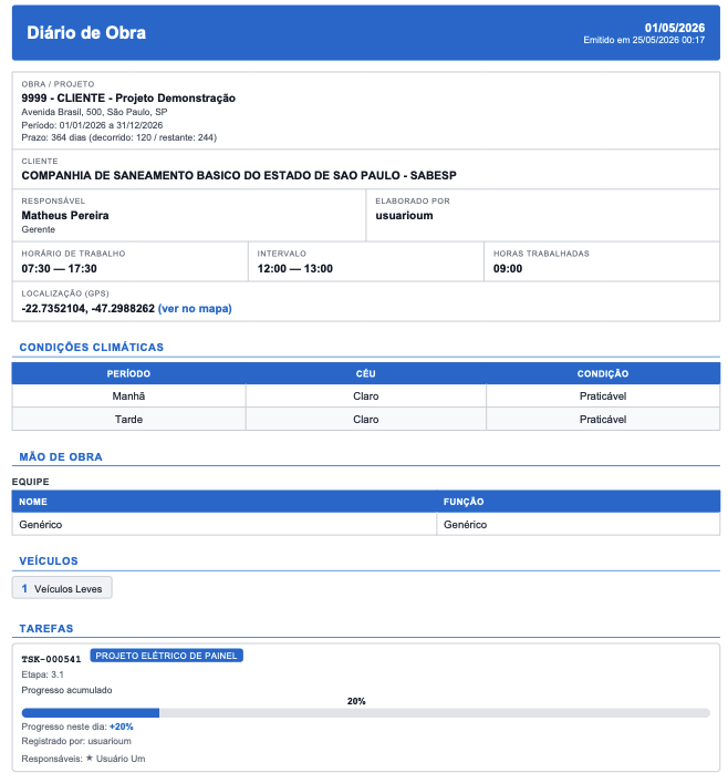 Diário aprovado e exportado em PDF, página 1
