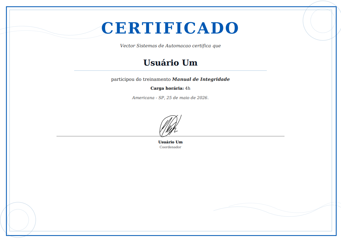 Certificado emitido automaticamente após aprovação